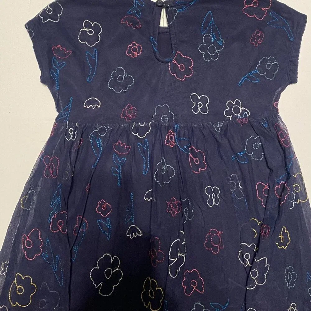 Hanna Andersson Embroidered Dress In Soft Tulle Navy Size 4 (100)